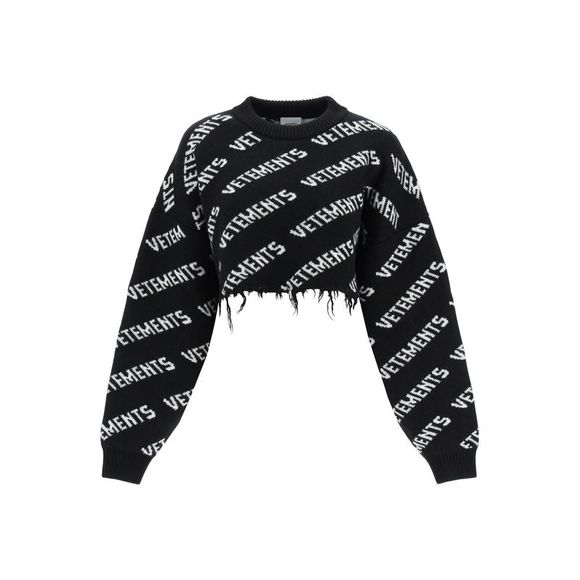 VETEMENTS Sweaters - Vetements Cropped Monogram Sweater With Ripped Hem